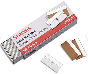 BLADES, CARTON CUTTERS, REPLACEMENT, STAPLES, GREY, 100/CT LARGE